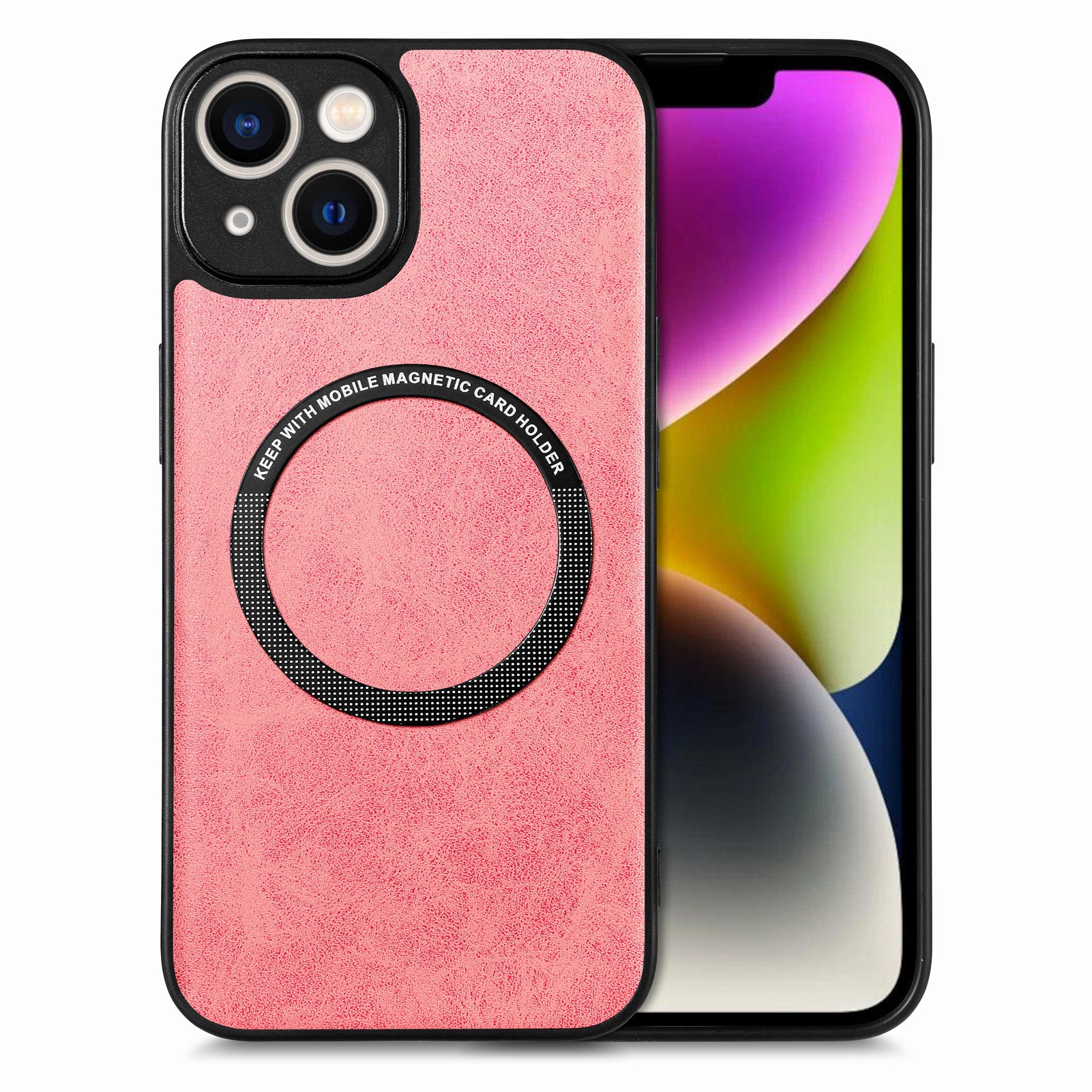 Bilholder Metal Sheet Phone Case Kompatibel med MagSafe til iPhone 14, PU læderbelagt PC+TPU [hone Cover - Sort Bilholder Metal Sheet Phone Case Kompatibel med MagSafe til iPhone 14, PU læderbelagt PC+TPU [hone Cover - Sort